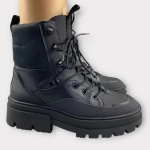 ZARA CHUNKY Ankle Womens 9 Boots Black Combat Shoes Lace‎ Up Platform Wedge