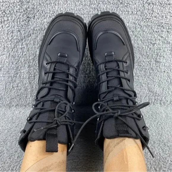 ZARA CHUNKY Ankle Womens 9 Boots Black Combat Shoes Lace‎ Up Platform Wedge