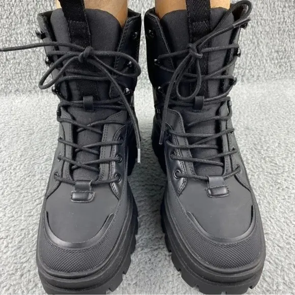 ZARA CHUNKY Ankle Womens 9 Boots Black Combat Shoes Lace‎ Up Platform Wedge