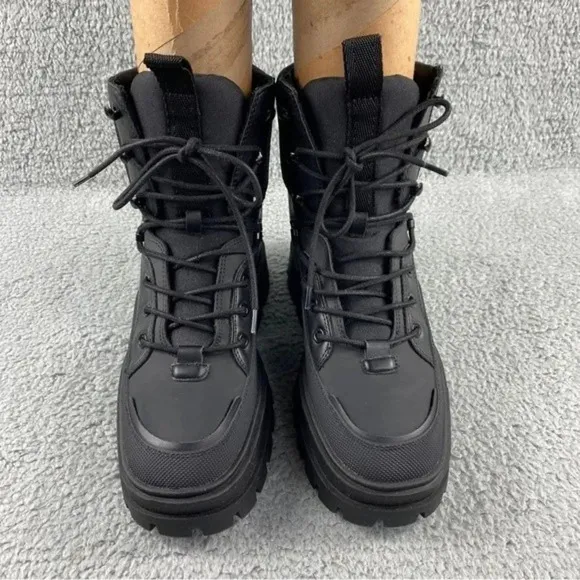 ZARA CHUNKY Ankle Womens 9 Boots Black Combat Shoes Lace‎ Up Platform Wedge