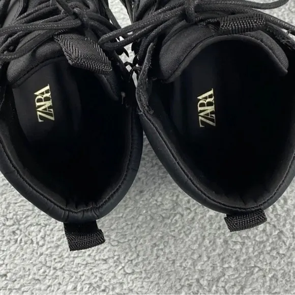 ZARA CHUNKY Ankle Womens 9 Boots Black Combat Shoes Lace‎ Up Platform Wedge