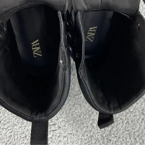 ZARA CHUNKY Ankle Womens 9 Boots Black Combat Shoes Lace‎ Up Platform Wedge