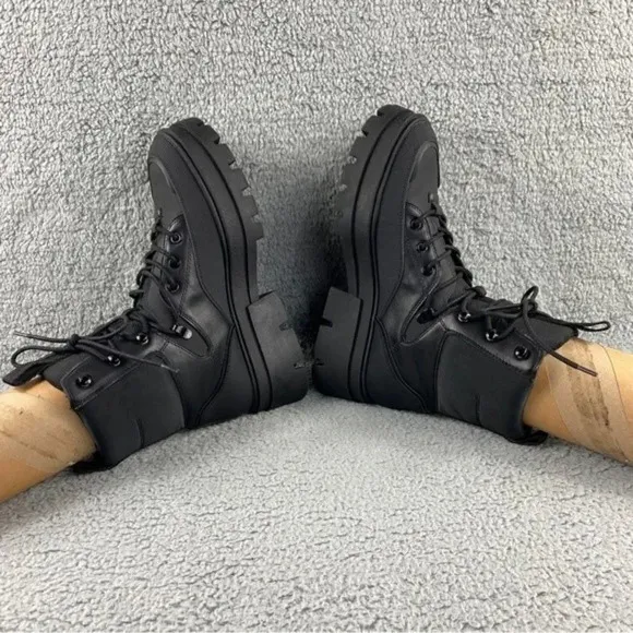 ZARA CHUNKY Ankle Womens 9 Boots Black Combat Shoes Lace‎ Up Platform Wedge