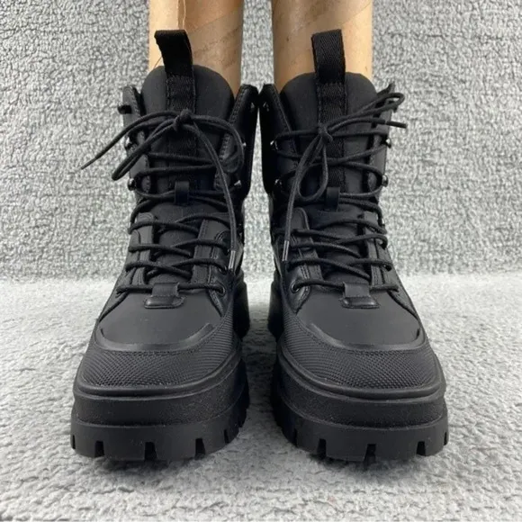 ZARA CHUNKY Ankle Womens 9 Boots Black Combat Shoes Lace‎ Up Platform Wedge