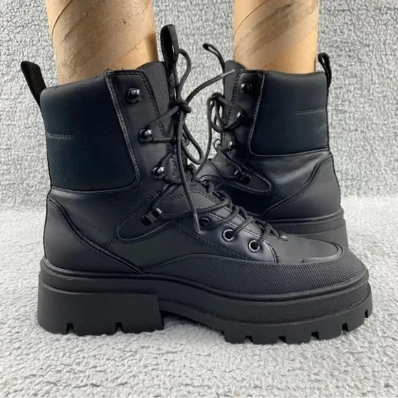 ZARA CHUNKY Ankle Womens 9 Boots Black Combat Shoes Lace‎ Up Platform Wedge