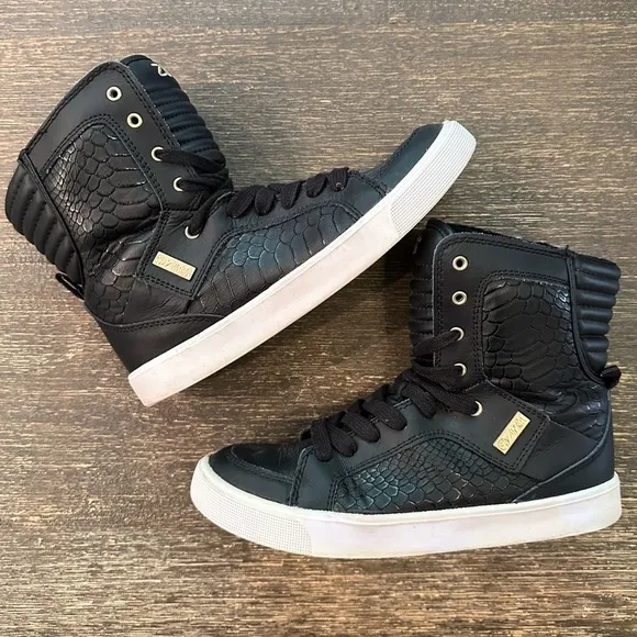 Zumba Street Orlando Classic High Top Sneakers Black Shoes 6.5 Snakeskin print