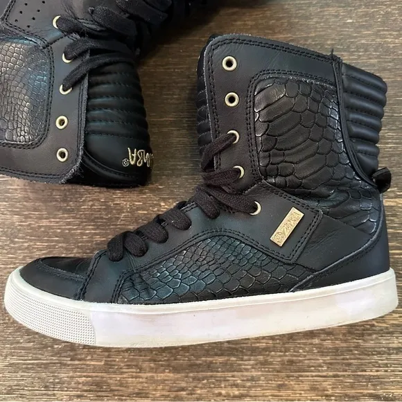 Zumba Street Orlando Classic High Top Sneakers Black Shoes 6.5 Snakeskin print